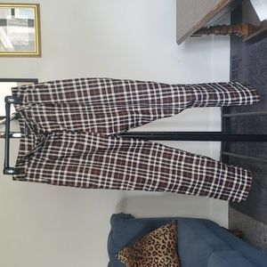 Nasty Gal Brown Plaid High Waist Checkered Trousers Pants